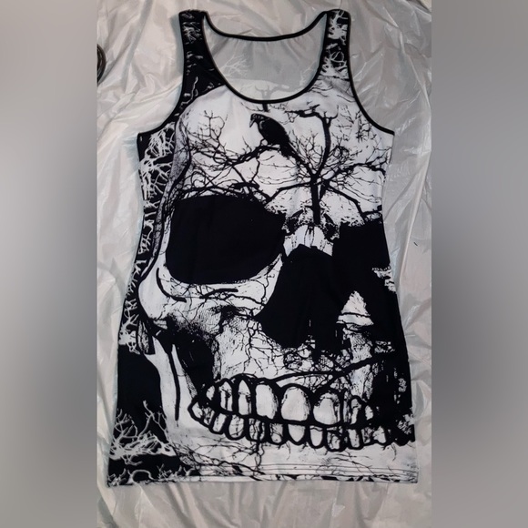 Misslook SKULL and Raven Black and white Tank top midi length dress plus size 3X - Picture 2 of 16